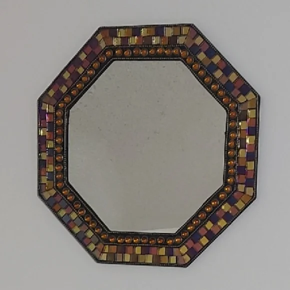 PartyLite Octagonal Mosaic Mirror with Gold and Purple Accents