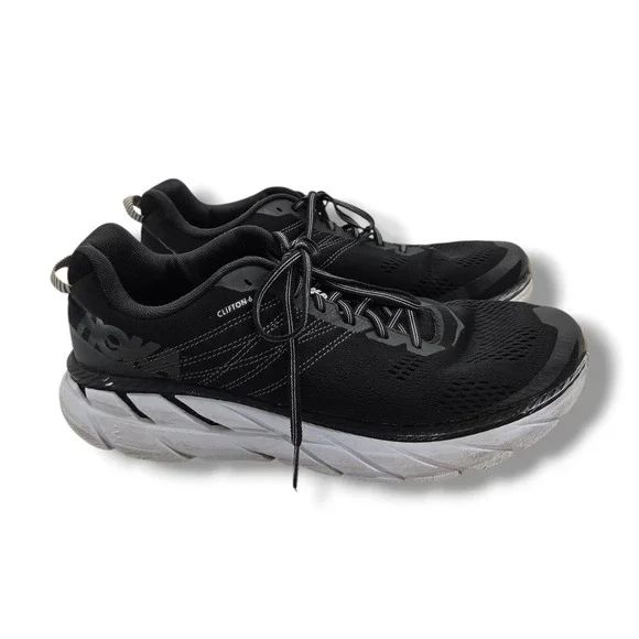 Hoka One One Clifton 6 Sneakers Mens‎ 12 Black White Running Shoes