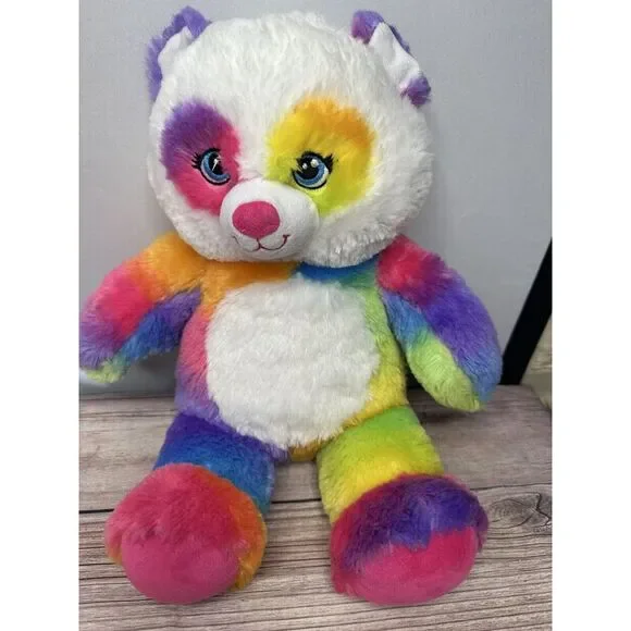 Build A Bear Rainbow Pop of Color Panda Plush Stuffed‎ Animal 16 Inches Long EUC