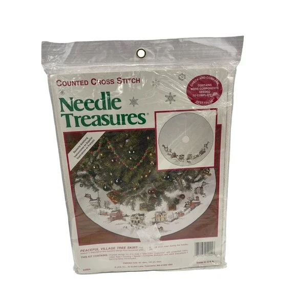 Needle Treasures 02904 Cross Stitch Peaceful Village Tree Skirt Kit New Sealed