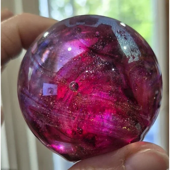 Hot Pink Sparkle Paper Weight Glass Swirl Indian Markings
