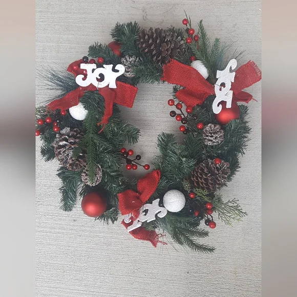 Festive Holiday Wreath with Red Accents