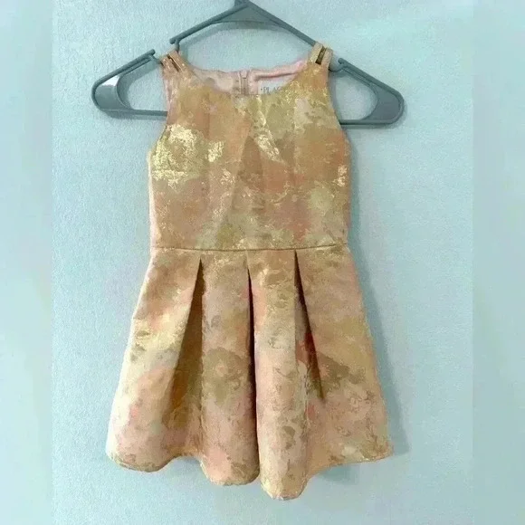 The Childrens Place Gold Metallic Brocade Dress Size 4 Girls Special Occasion