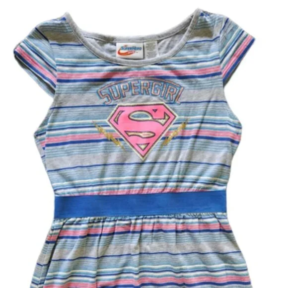 DC Supergirl Superheroes Girls High-Low Striped Graphic Maxi Dress Size L