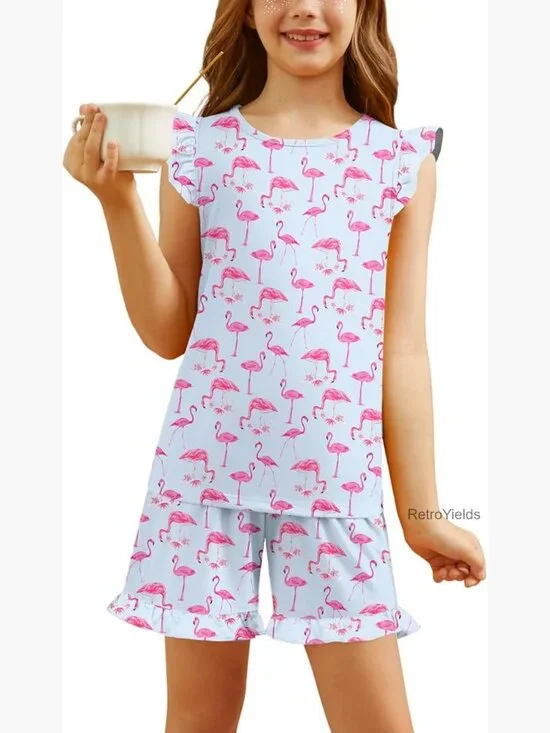 2-Piece Ruffle Sleeve Pajama Set for Girls
