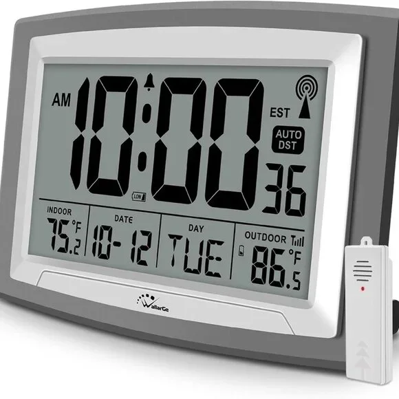 12.5-Inch Atomic Clock with Indoor/Outdoor Temperature - Stylish & Accurate