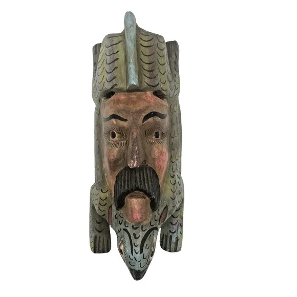 Vintage Mexican Folk Art Hand‎ Carved Mask Rabbit Animal Man 12