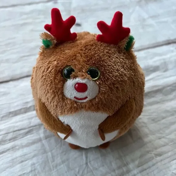 TY Beanie Baby Beanie Hoofer Red‎ Nose Reindeer Cute Christmas Brown Plush Toy