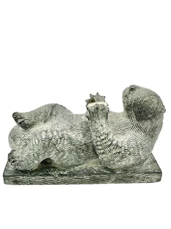 The Wolf Sculptures Handcrafted Canadian Gray Sea Otter Figurine W/ Shell