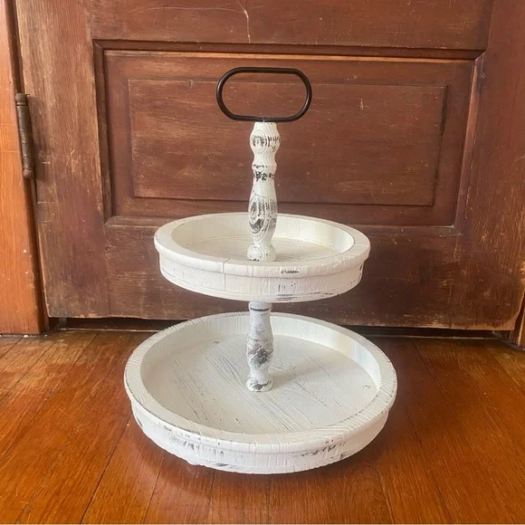 Rustic Two-Tiered White Stand/Tray