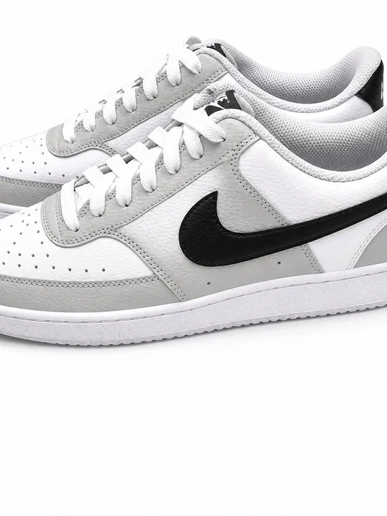 Nike Low-Top Sneakers in White, Gray & Black Swoosh