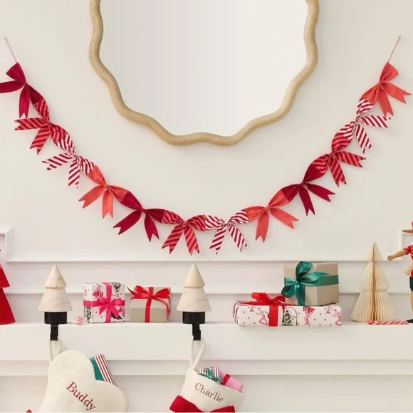 West Elm Red and White Christmas Bow Garland