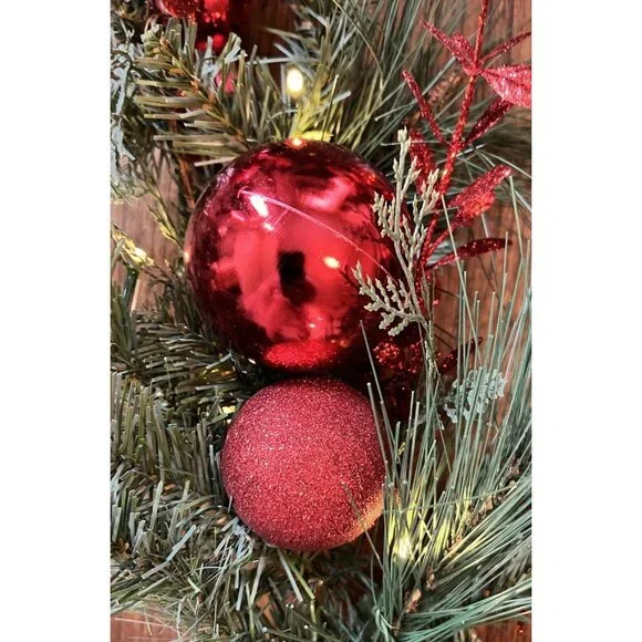 9ft x 12in Pre-Lit Battery Operated LED White Lights~ Red Mix Artificial Garland
