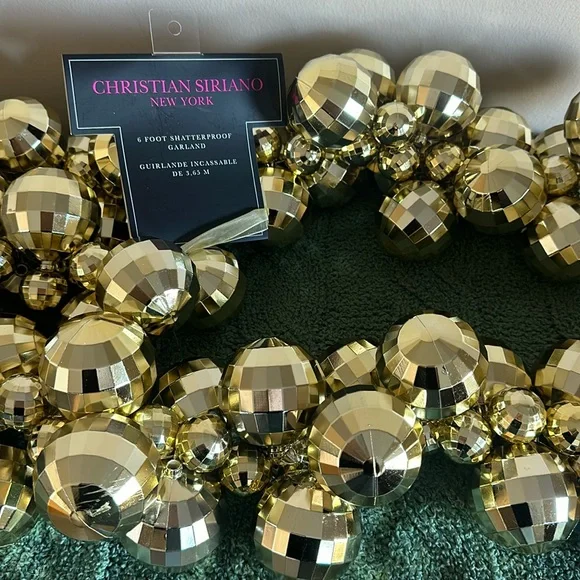 COPY - Christian Siriano Holiday Christmas Gold Ball Shatterproof Garland 6 Fee…