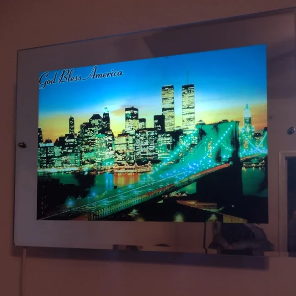 Twin towers light-up mirror/picture..with God Bless America on it