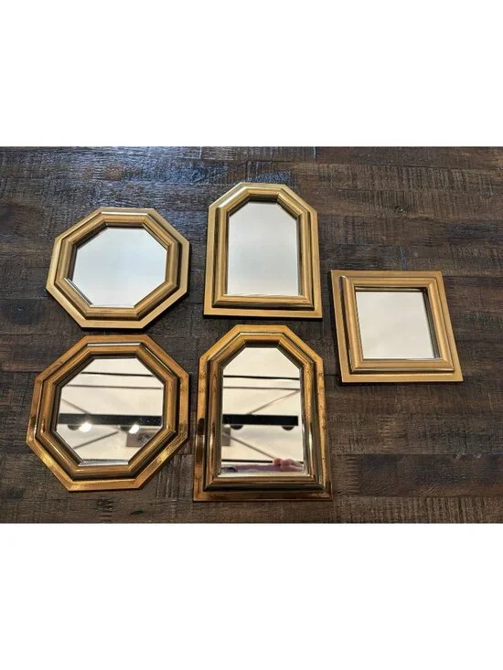 Vintage 1980s Burwood Products Gold Plastic Accent Mirrors Set of 5