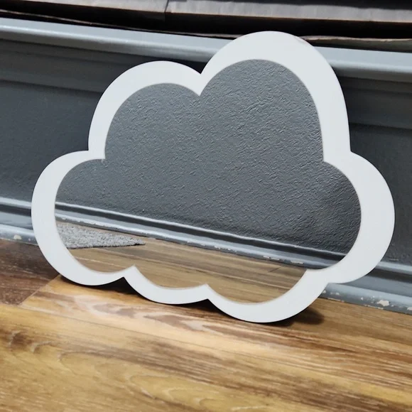 White Wood Cloud Mirror