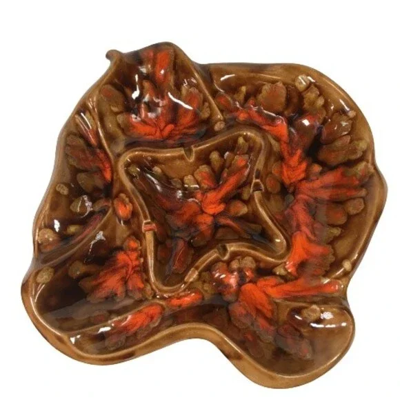 Vintage Ceramic Cigar Cigarette Ashtray Brown Orange Mid Century Modern Lg Swirl