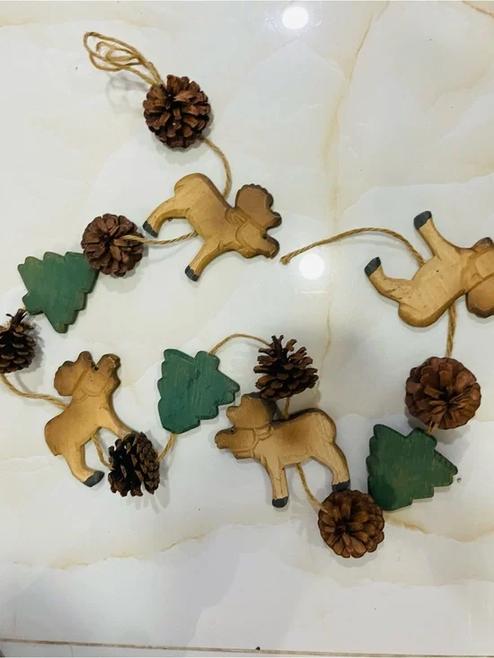 Handcrafted Moose & Pine Tree Holiday Garland - Rustic Home Holiday Decor 4Ft