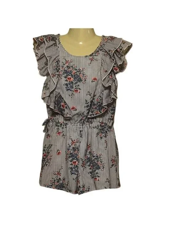 Truly Me by Sara Sara Floral Romper Ruffle Sleeve Trendy Unique Size M Girls