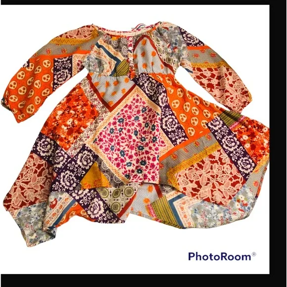 Mimi & Maggie Multi Print Florals Handkerchief Patchwork Dress Size 4