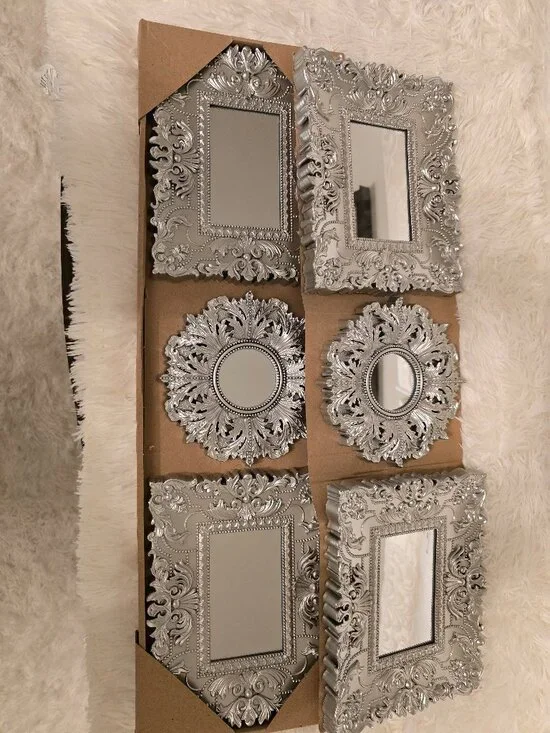 Set of 6 ornate frame matching wall resin mirrors