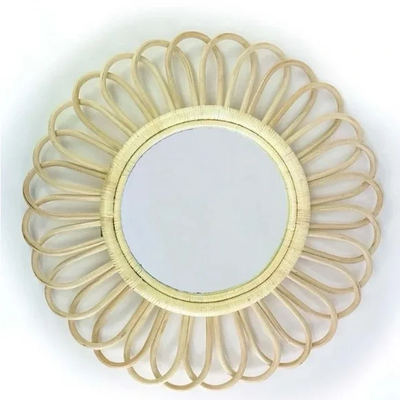 Boho Sunburst Rattan Wall Mirror - Natural Beige