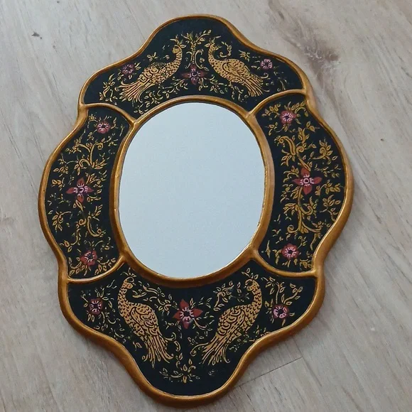 Hand Crafted Black and Gold Ornate Mirror