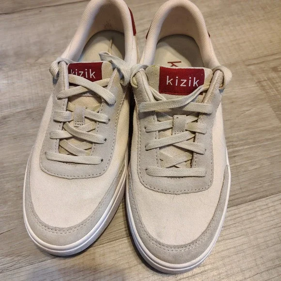 Kizik Prague Eggshell Crimson Hands Free Sneakers Mens 6 Wide Womens 7.5 Wide