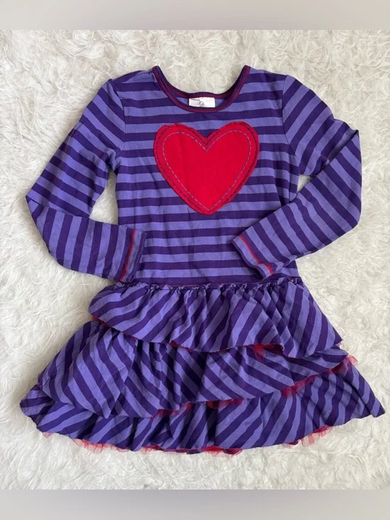 Hanna Andersson Girls Purple Striped Tutu Dress with Red Heart Applique