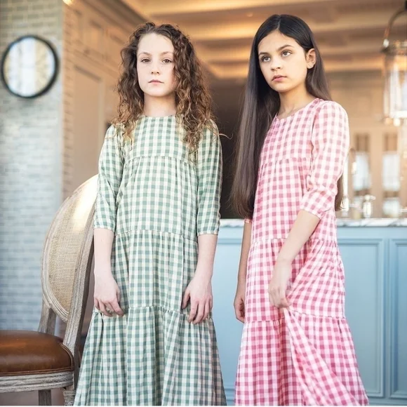 Delicat New York Short Sleeve Gingham Long Robe Dress Slaye/White-Size 7