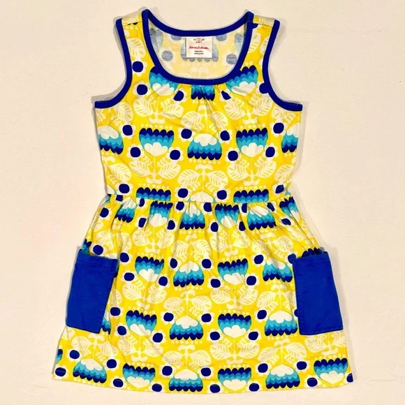 Hanna Andersson So Breezy Sundress Girls 6X-7 120 cm Yellow Blue Tulips Spring