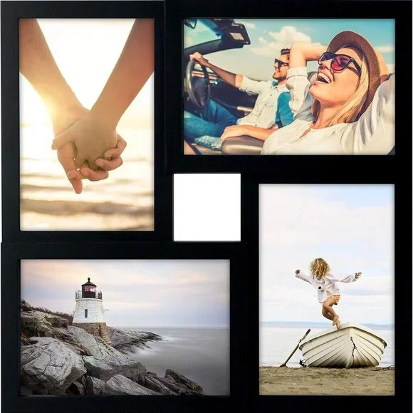 Sleek 4-Opening Black Matted Frame - Displays Four 4x6 Photos Effortlessly