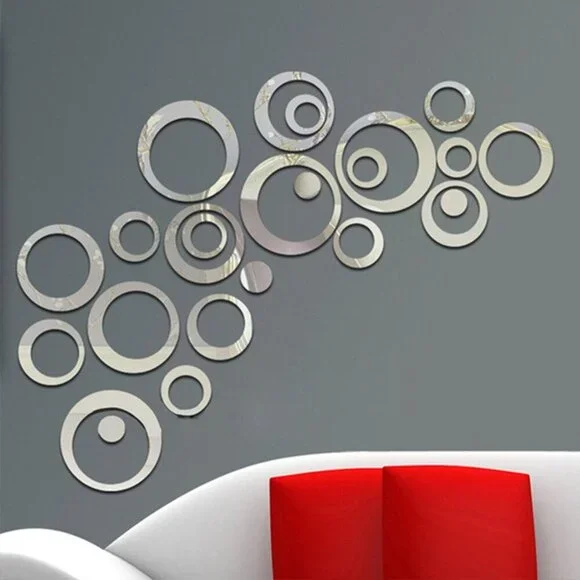 24pcs Grey Circular Mirror Wall Stickers - Stylish DIY Home Decoration