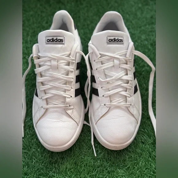 Adidas White Sneakers with Black Stripes Size 9.5‎