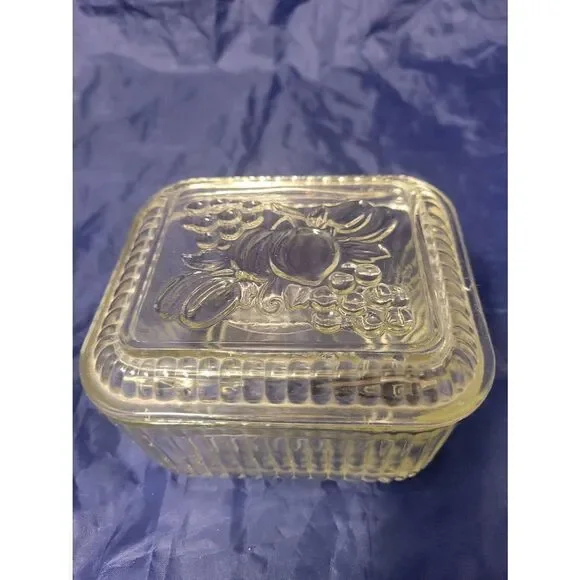 Vintage Federal Refrigerator Dish w/lid Ribbed Clear Depression Glass Fruit
