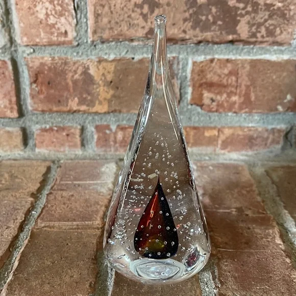 Marian Pyrcak Teardrop Controlled Bubble Signed Art Glass Paperweight Initialed