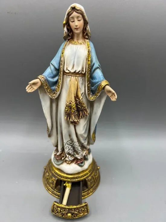 Virgin Mary Lady of Grace Figurine Prayer Scroll Hidden Drawer 8