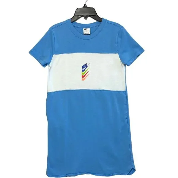 Nike Sportswear Short Sleeve T-Shirt Dress Big Kids Girl's Sz L Blue Colorblock