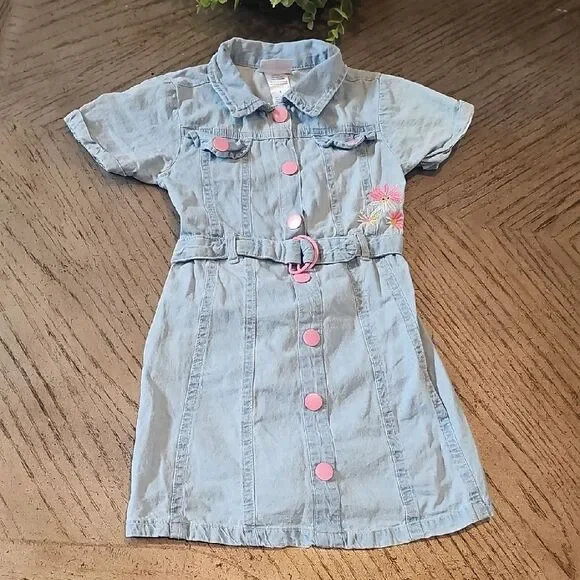 Stylish Denim Kids Dress Size 6 with Pink Accents
