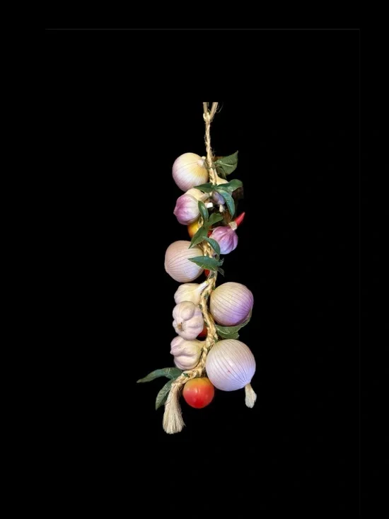Vintage Funky 70'S Plastic Vegetable Hanging Decor Onions, Garlic, Peppers 21”
