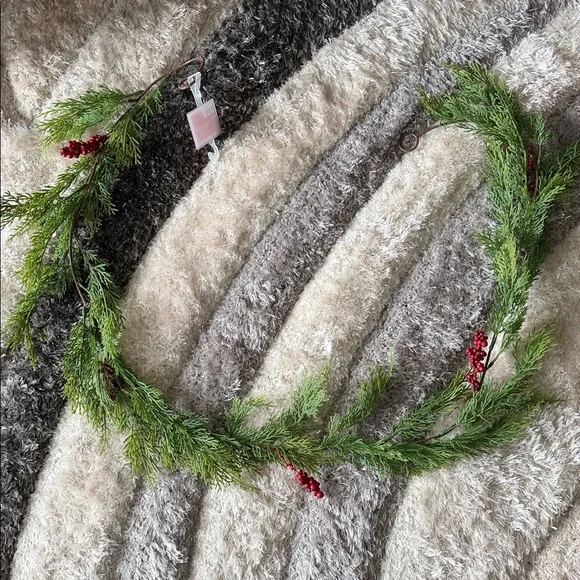 Festive Greenery Garland with Red Berry Accents