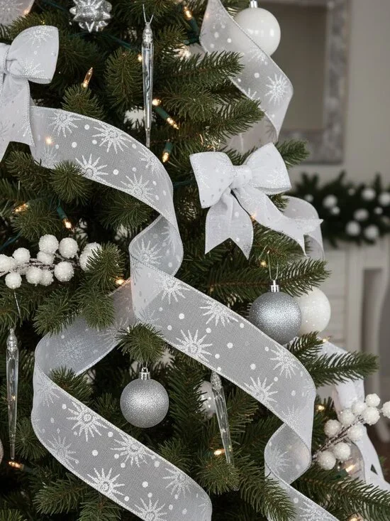 Silver Starburst Wired Edge Sheer Ribbon 1 1/2 Inch Christmas Craft Supplies