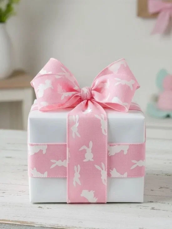 Pink & White Easter Bunny Rabbit Ribbon Spring Craft Supplies 10 Yards