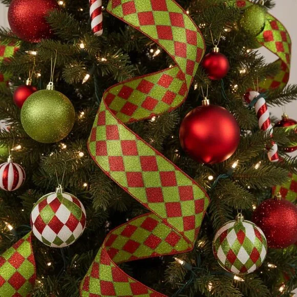 Glitter Harlequin Christmas Tree 2.5 inch Ribbon Tree Trimming Holiday Crafts