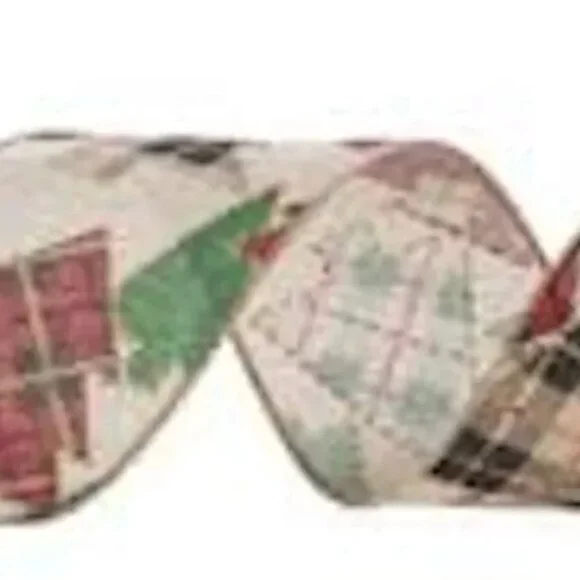 Christmas Tree Wired Edge Burlap Ribbon 2 1/2 Inch Holiday Craft Supplies
