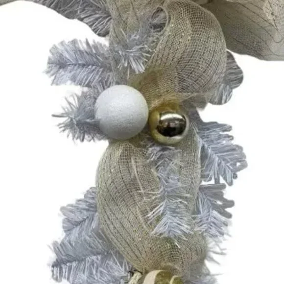 Christmas Holiday Wreath with Shimmering Silver and Gold Ball Ornaments Decor