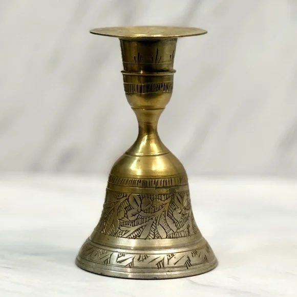 Etched Bell Candle Stick Holder