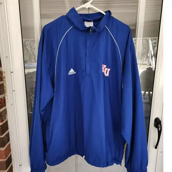 Adidas Men XL Kansas University Jayhawks NCAA 1/4 Zip Pullover Jacket Collegiate