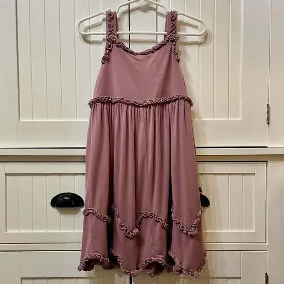 Kickee Kids Mauve Bamboo Ruffle Tiered Dress with Back Buttons